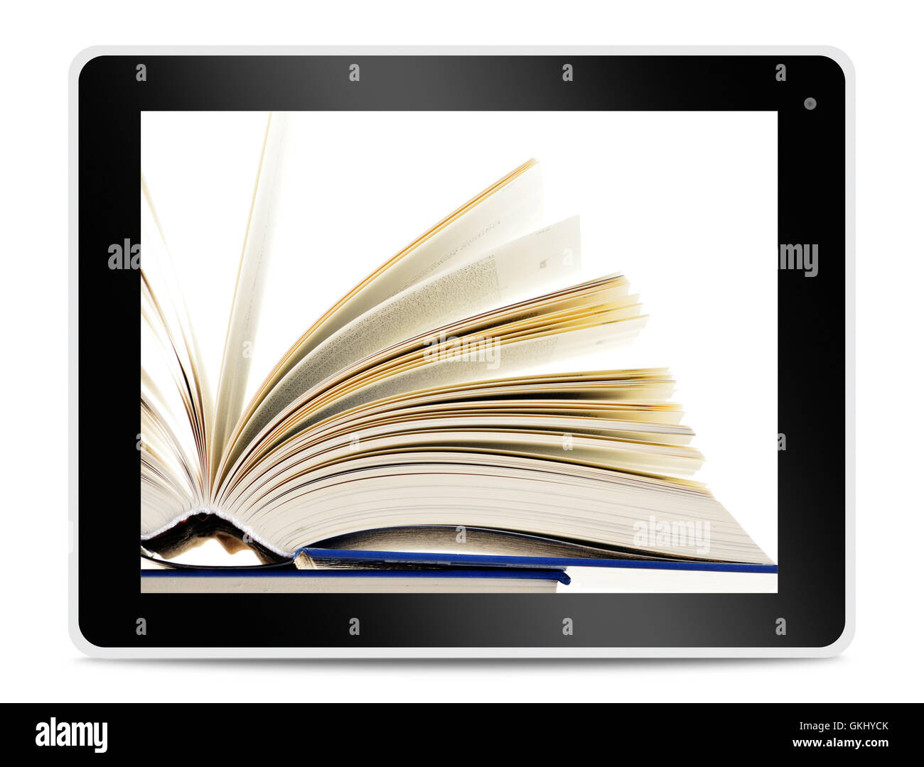 Book on computer tablet screen. Reading online Stock Photo Alamy