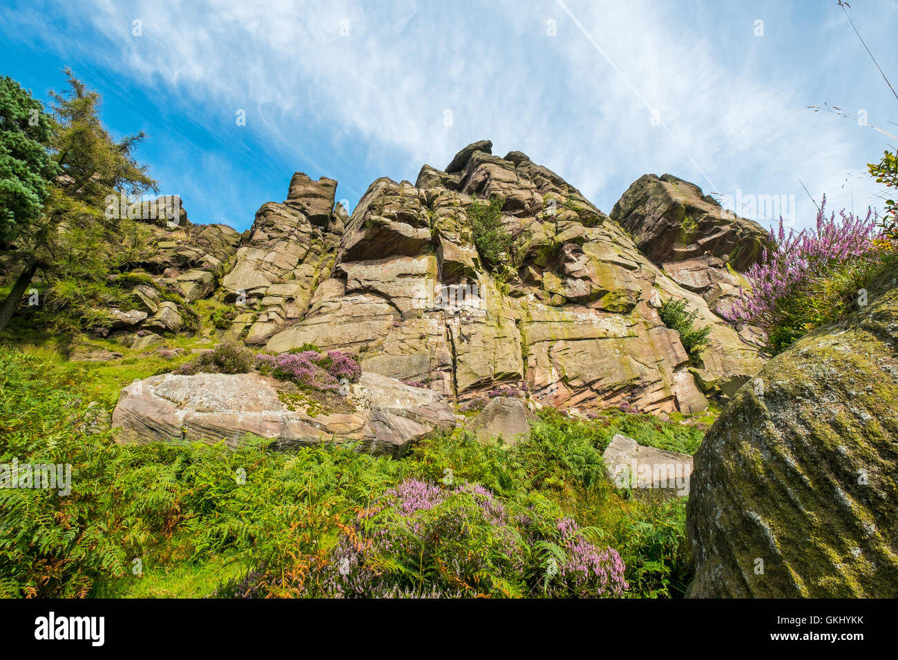 The Upper Tier of The Roaches, a popular gritstone climbing crag in the Peak District National Park Stock Photo