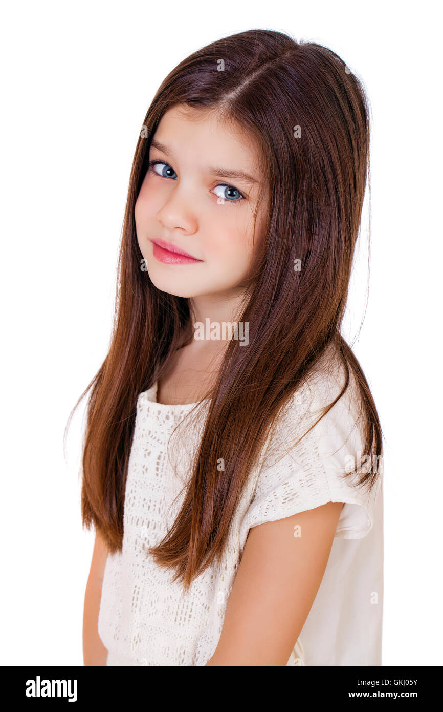 Portrait of a charming little girl, isolated on white background Stock ...