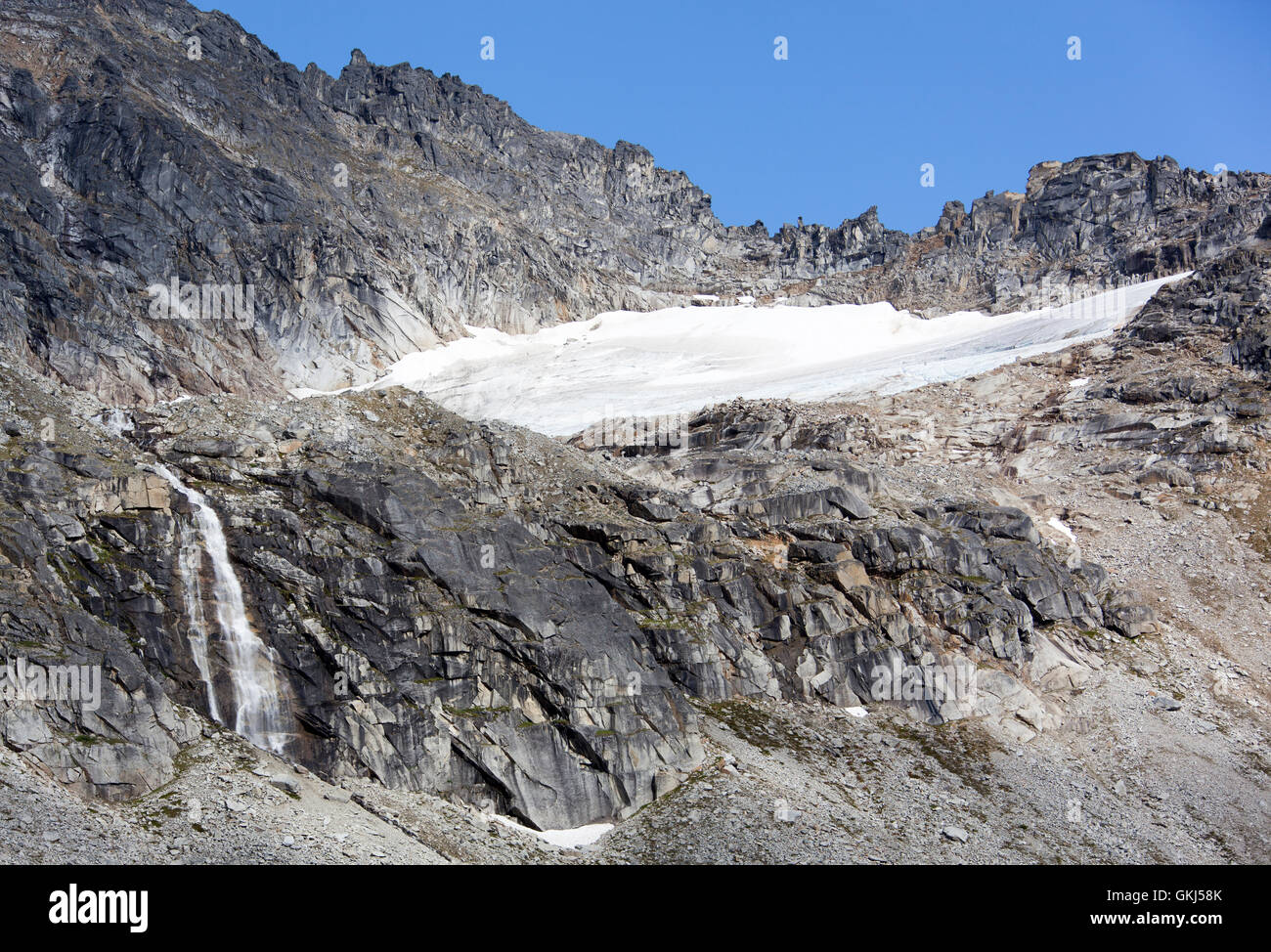 The hostile Devil's Punchbowl landscape with a waterfall 3700 feet