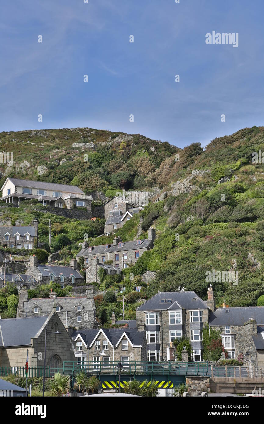 Houses on mountains in Barmouth Wales Stock Photo Alamy