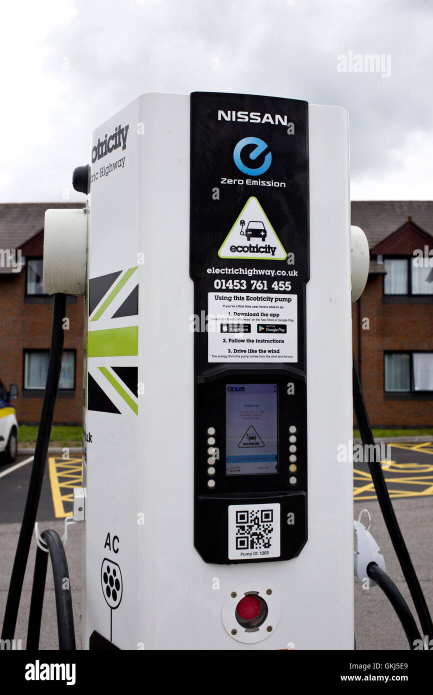 Eco Electricity charging station at Chester Services Stock Photo