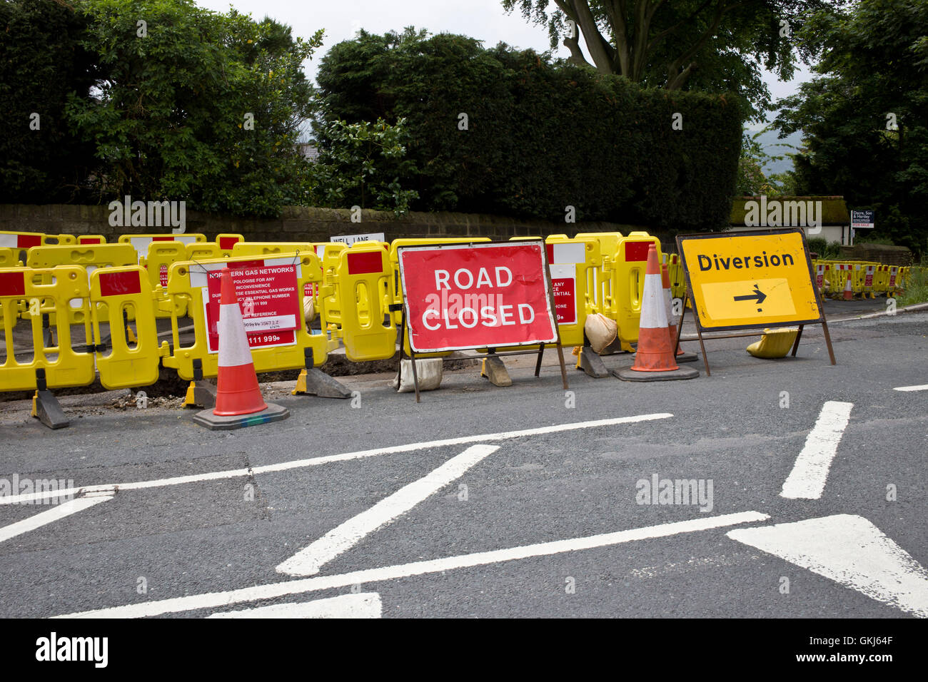 Yellow barriers for road works Stock Photo Alamy