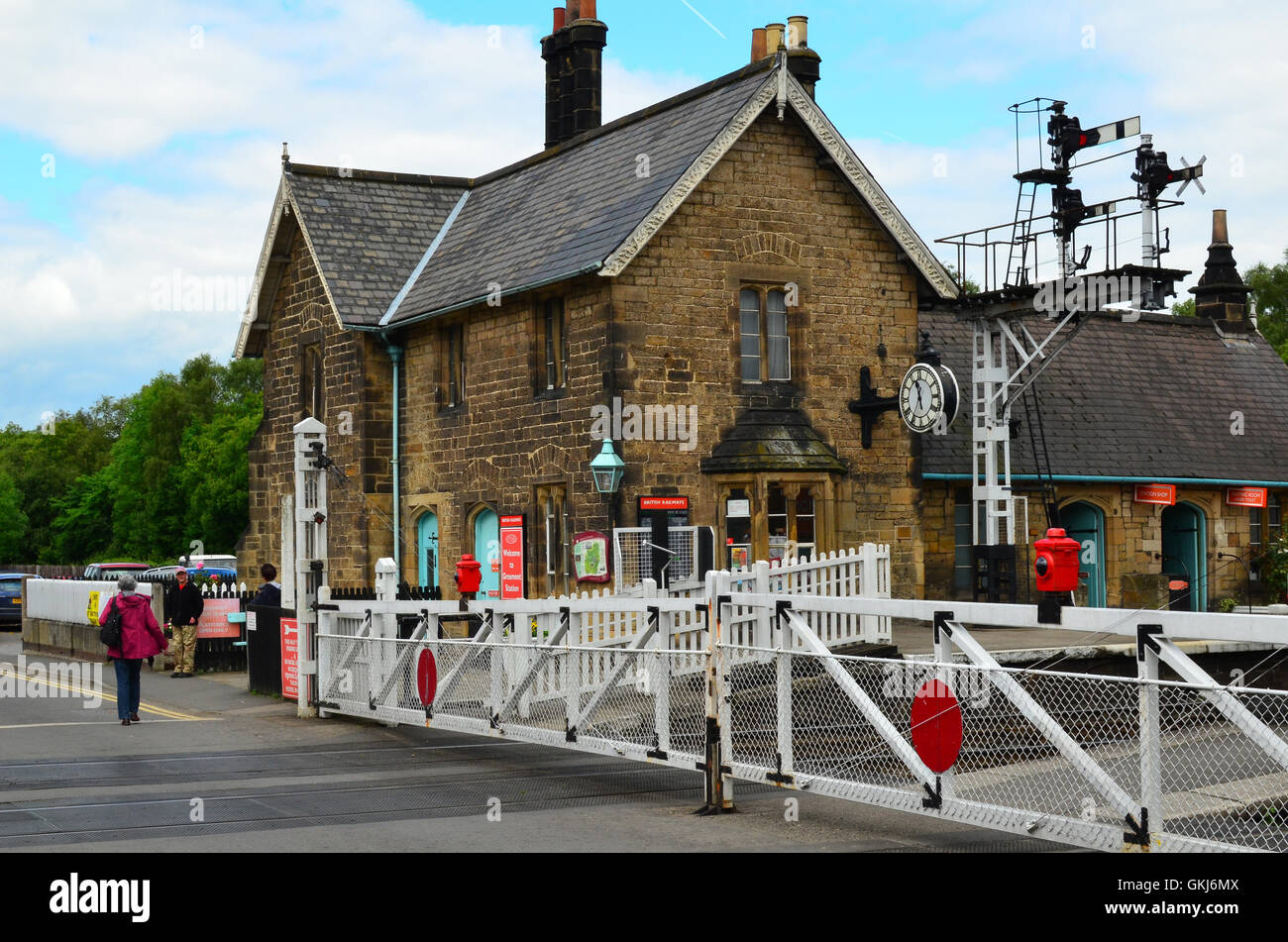 Level crossing at Grosmont Station North Yorkshire Moors England UK
