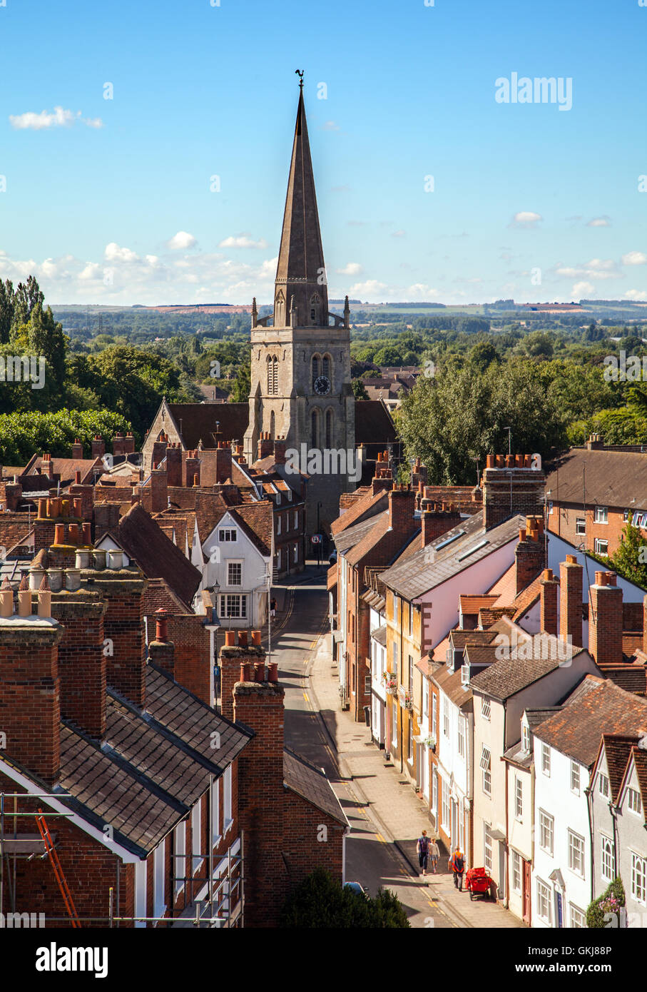 Aerial view of St Helen's church along East St Helen's street Abingdon