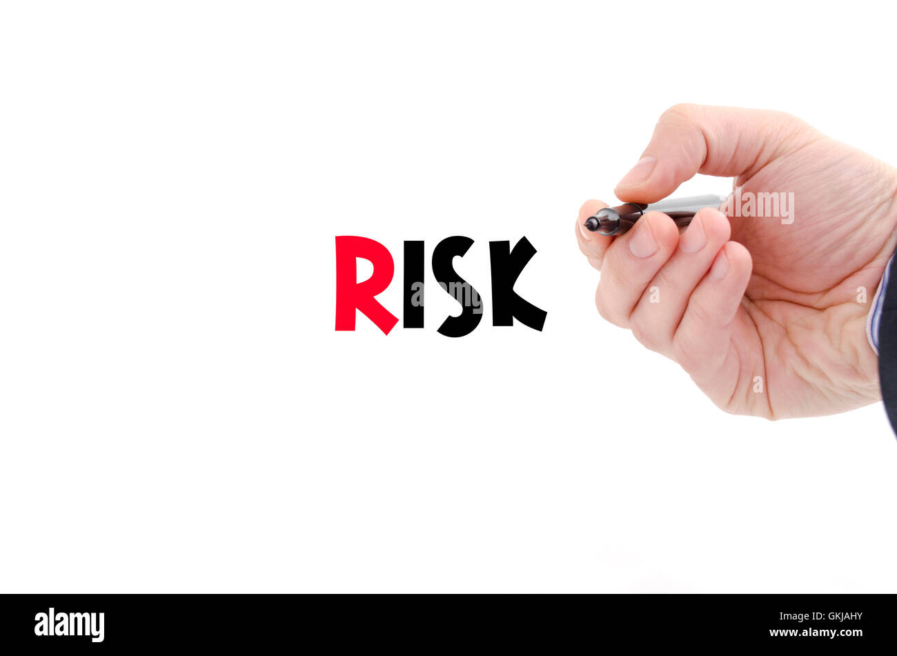 Risk text concept isolated over white background Stock Photo - Alamy
