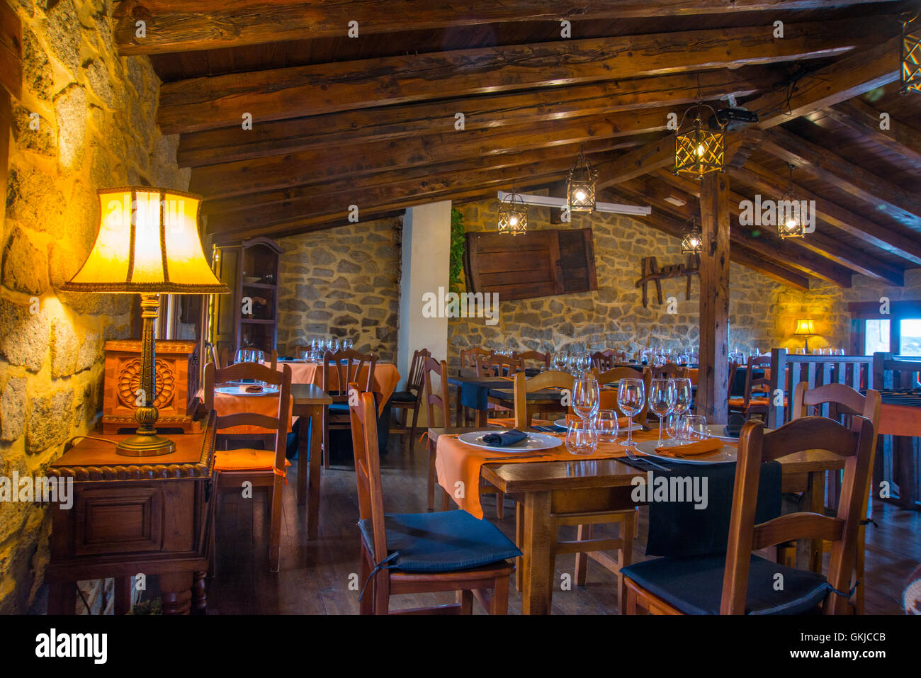Casa Agustin restaurant, indoor view. El Boalo, Madrid province, Spain. Stock Photo