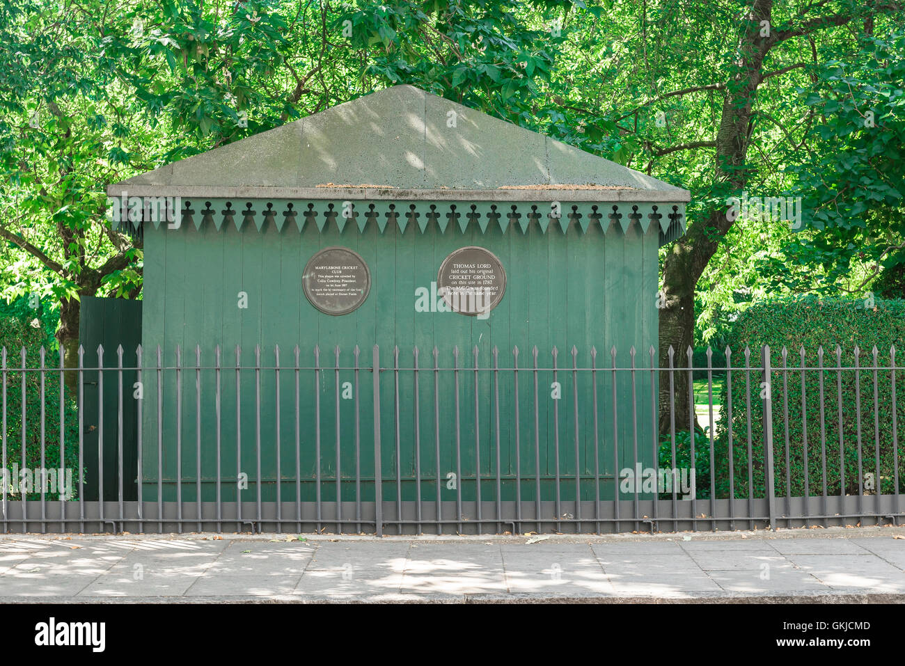 Original Lords cricket ground, view of a small wooden pavilion in Dorset Square, London, site of the first MCC cricket ground in 1787, England, UK Stock Photo