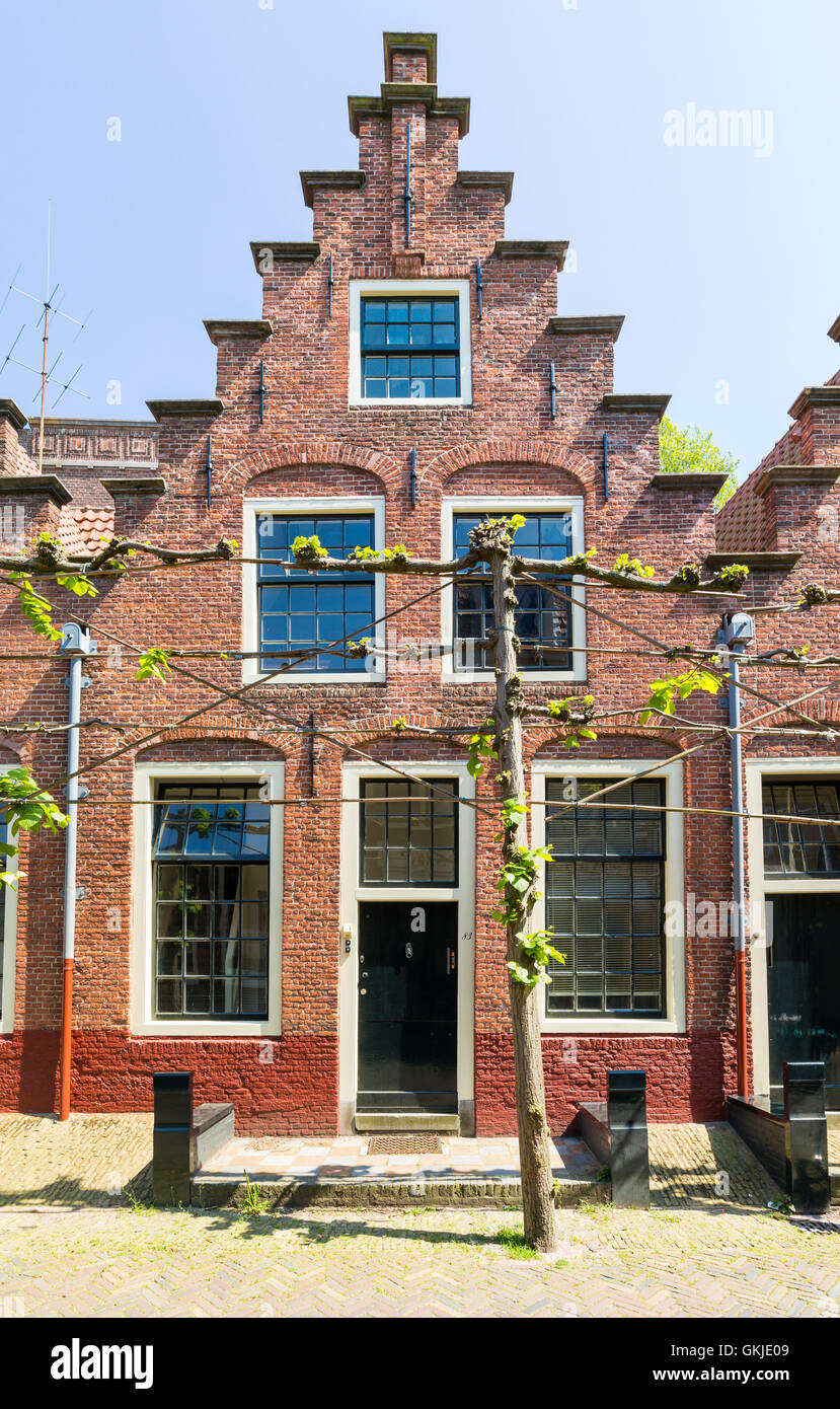 Old house with stepped gable in Groot Heiligland street in old town of Haarlem, Holland, Netherlands Stock Photo