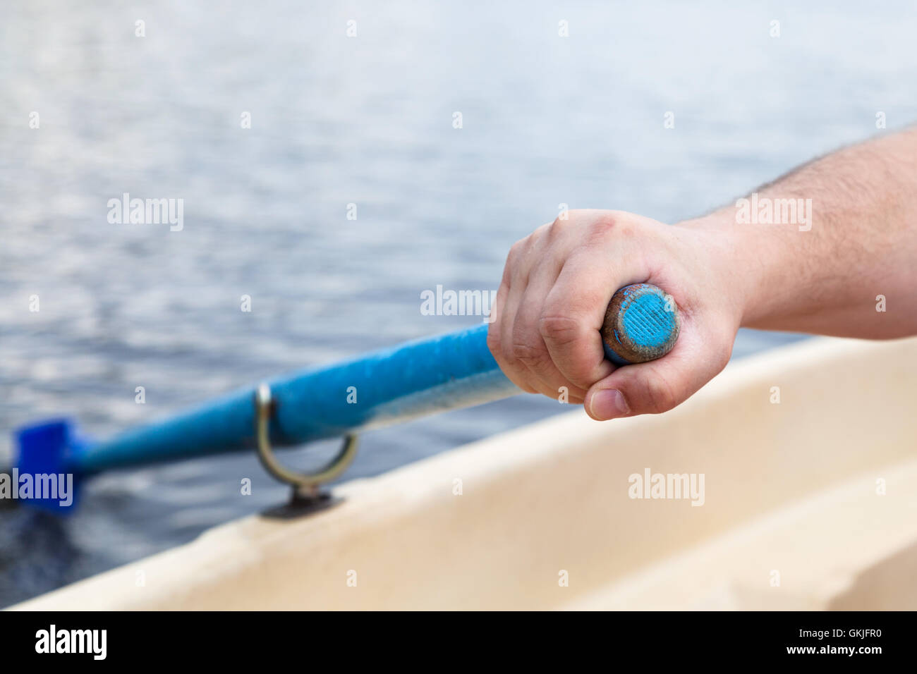 hand rower rowing paddle during boating on lake Stock Photo Alamy