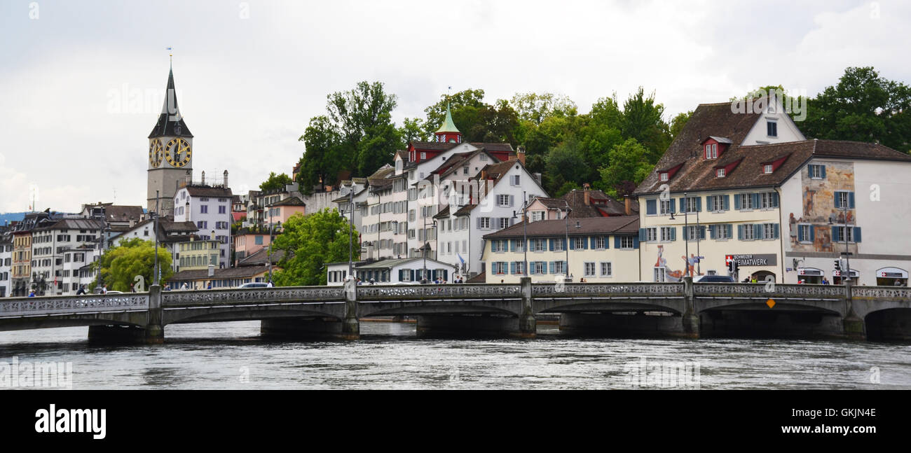 View of Zurich with Limmat river, Switzerland. Stock Photo