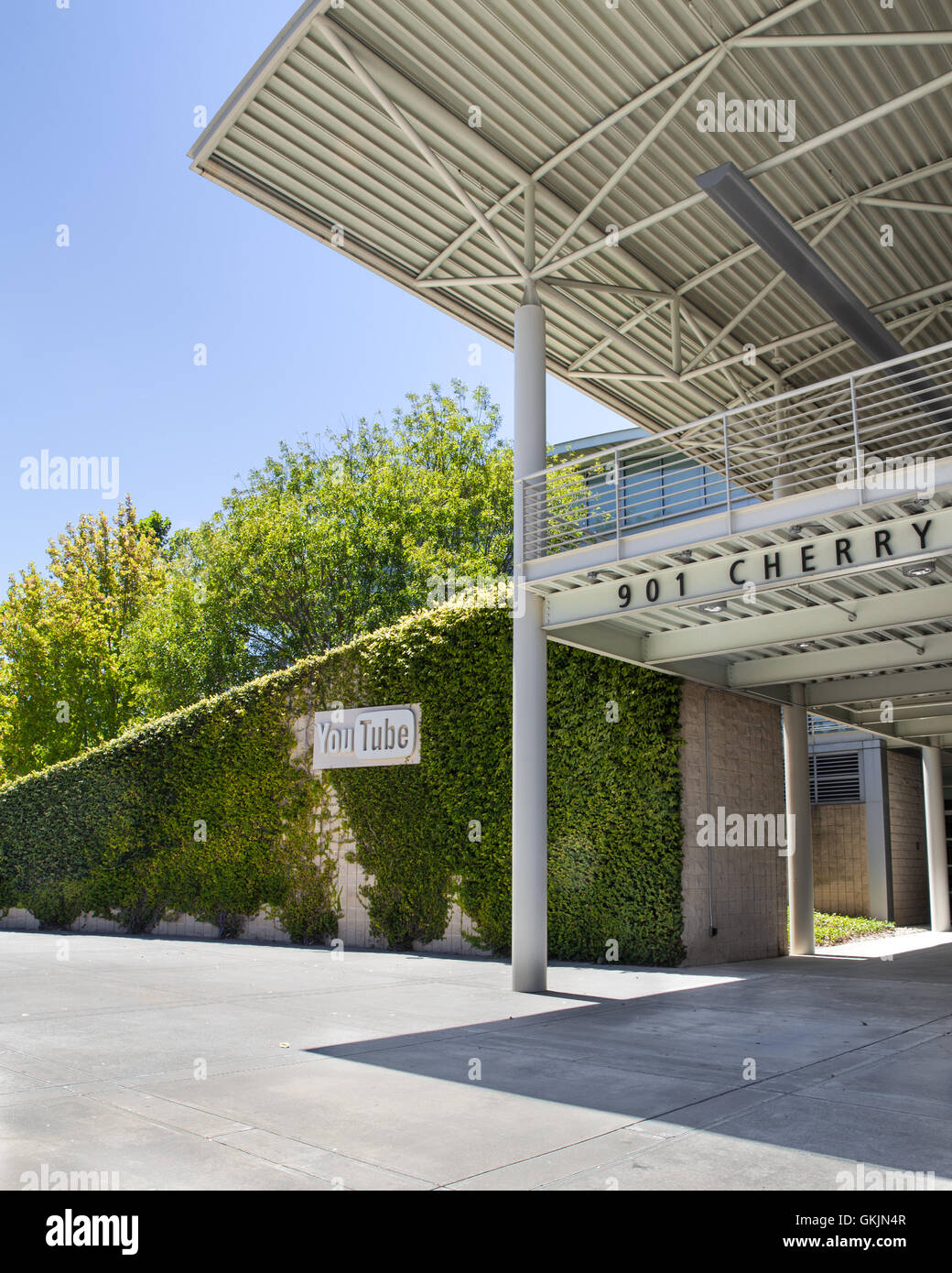 SAN BRUNO, CALIFORNIA - JULY 30, 2016: Exterior view with sign at Youtube headquarters in San Bruno California. Stock Photo