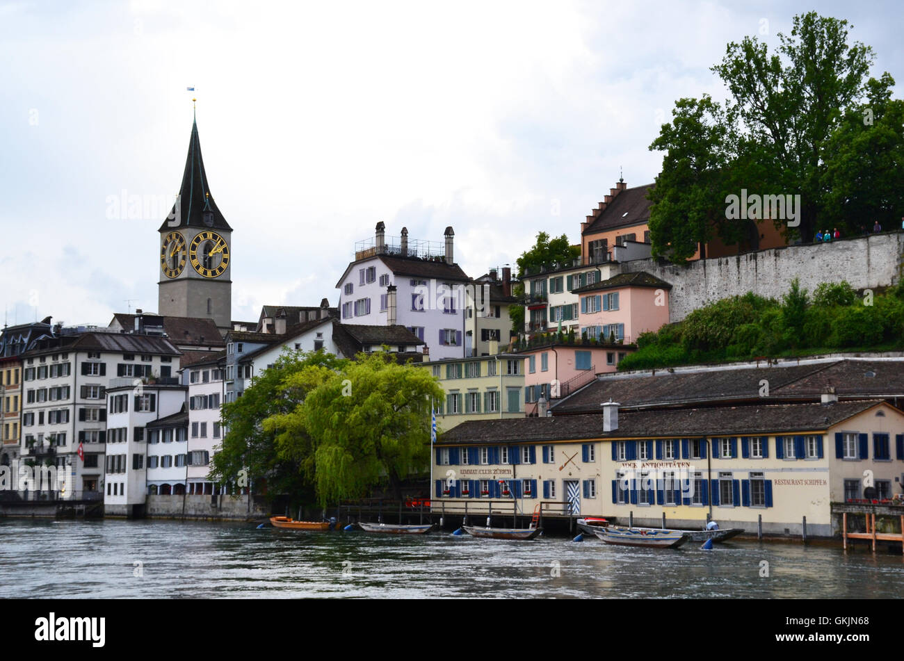 View of Zurich with Limmat river, Switzerland. Stock Photo