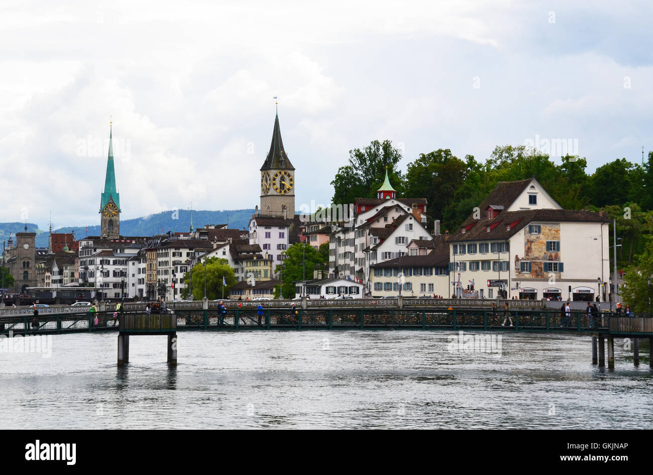 View of Zurich with Limmat river, Switzerland. Stock Photo