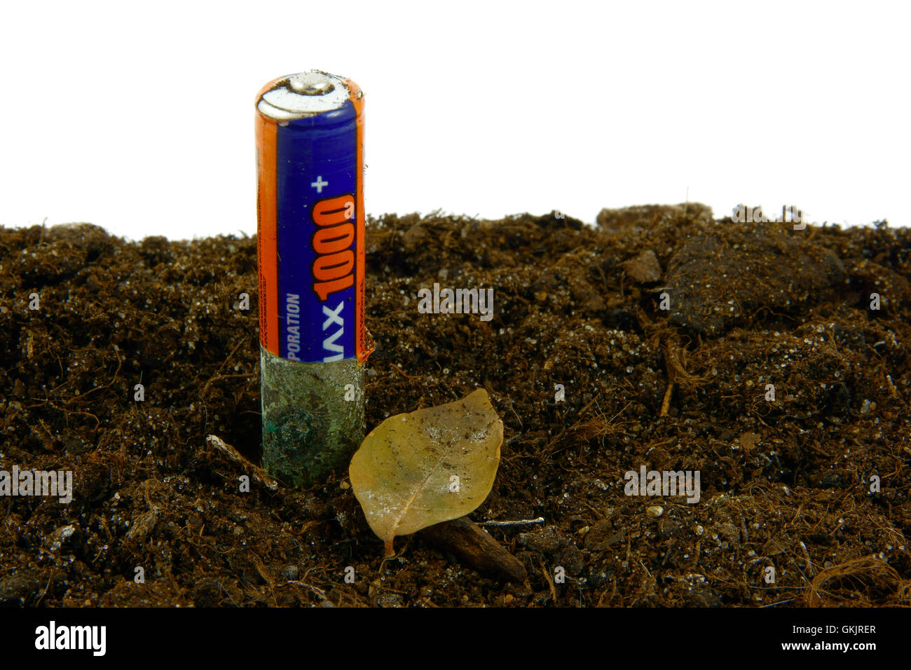 Battery. Environmental pollution Stock Photo