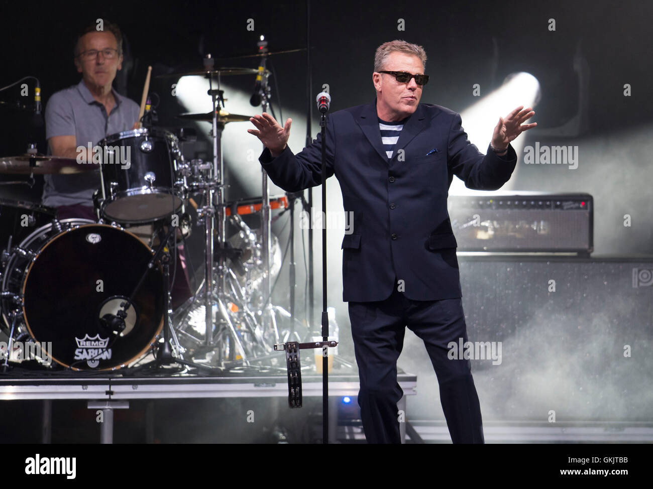 Suggs of the The Madness performs on stage at Cyfartha Park, Merthyr, South Wales Stock Photo