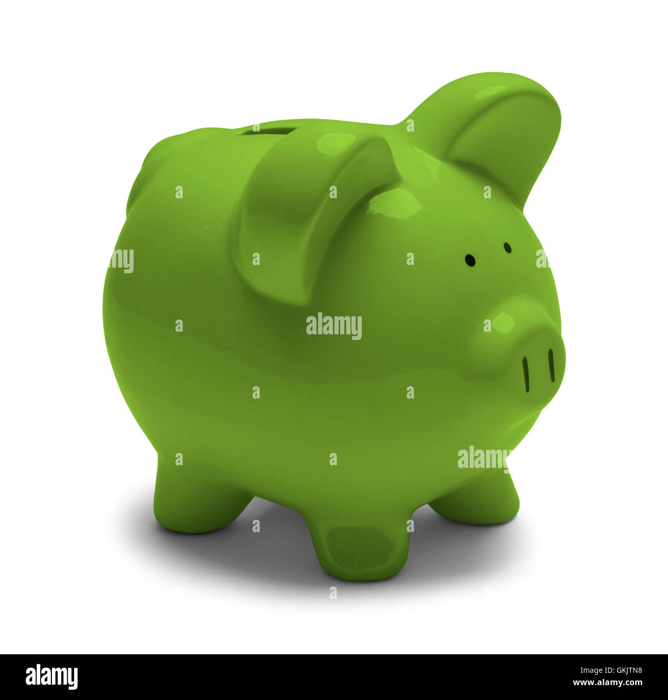 Green Piggy Bank  Isolated on White Background. Stock Photo
