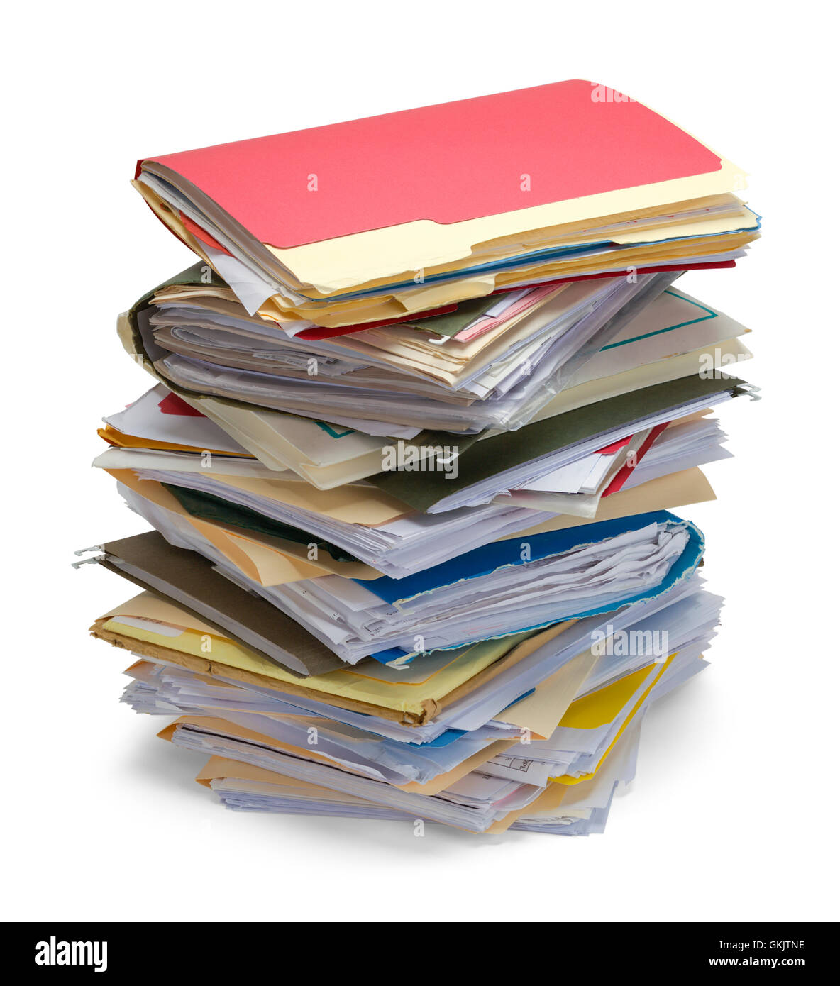 Large Stack Of Messy Files Isolated on White Background. Stock Photo