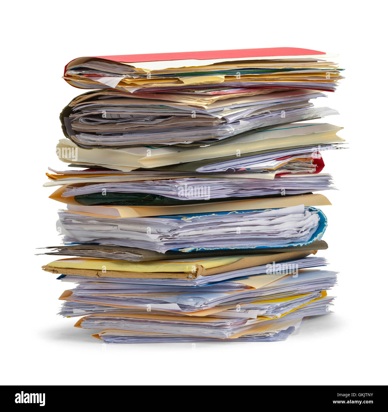 Large Pile Of Messy Files Isolated on White Background. Stock Photo