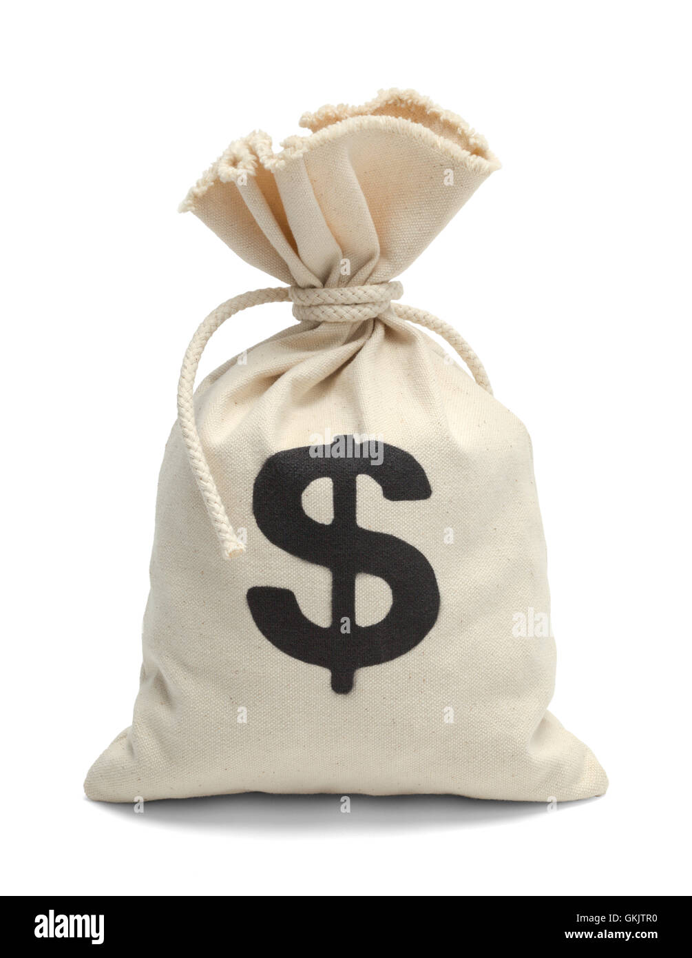 Tied Bank Bag of Money Isolated on White Background. Stock Photo