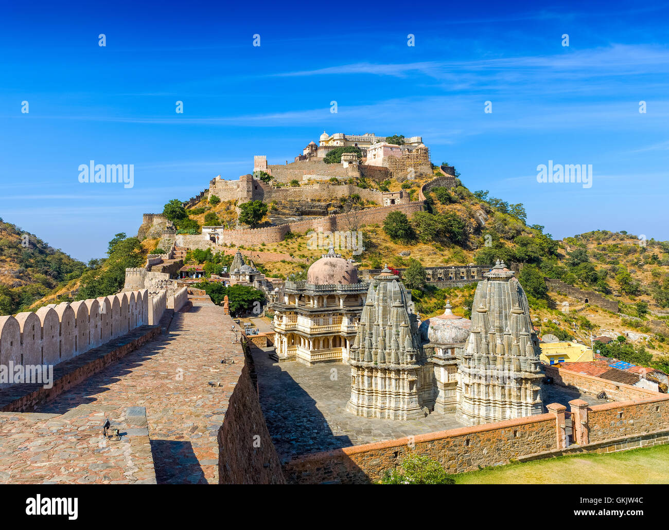 Kumbhalgarh fort, Rajasthan, India.  Kumbhalgarh is a Mewar fortress in the Rajsamand District of Rajasthan state in western Ind Stock Photo