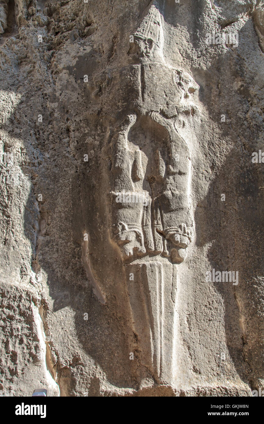 Yazilikkaya, Hittite writings carved into the rock Stock Photo