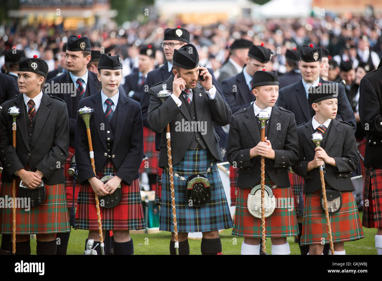 Participants take part in 2016 World Pipe Band Championships grade one qualifiers at Glasgow Green. Stock Photo