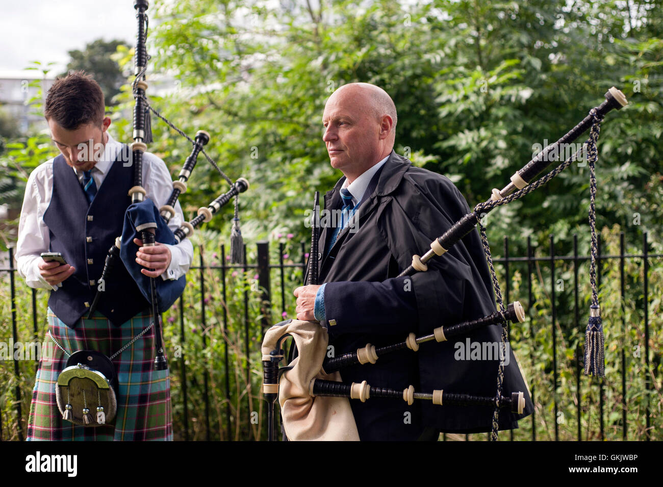 Participants take part in 2016 World Pipe Band Championships grade one qualifiers at Glasgow Green. Stock Photo