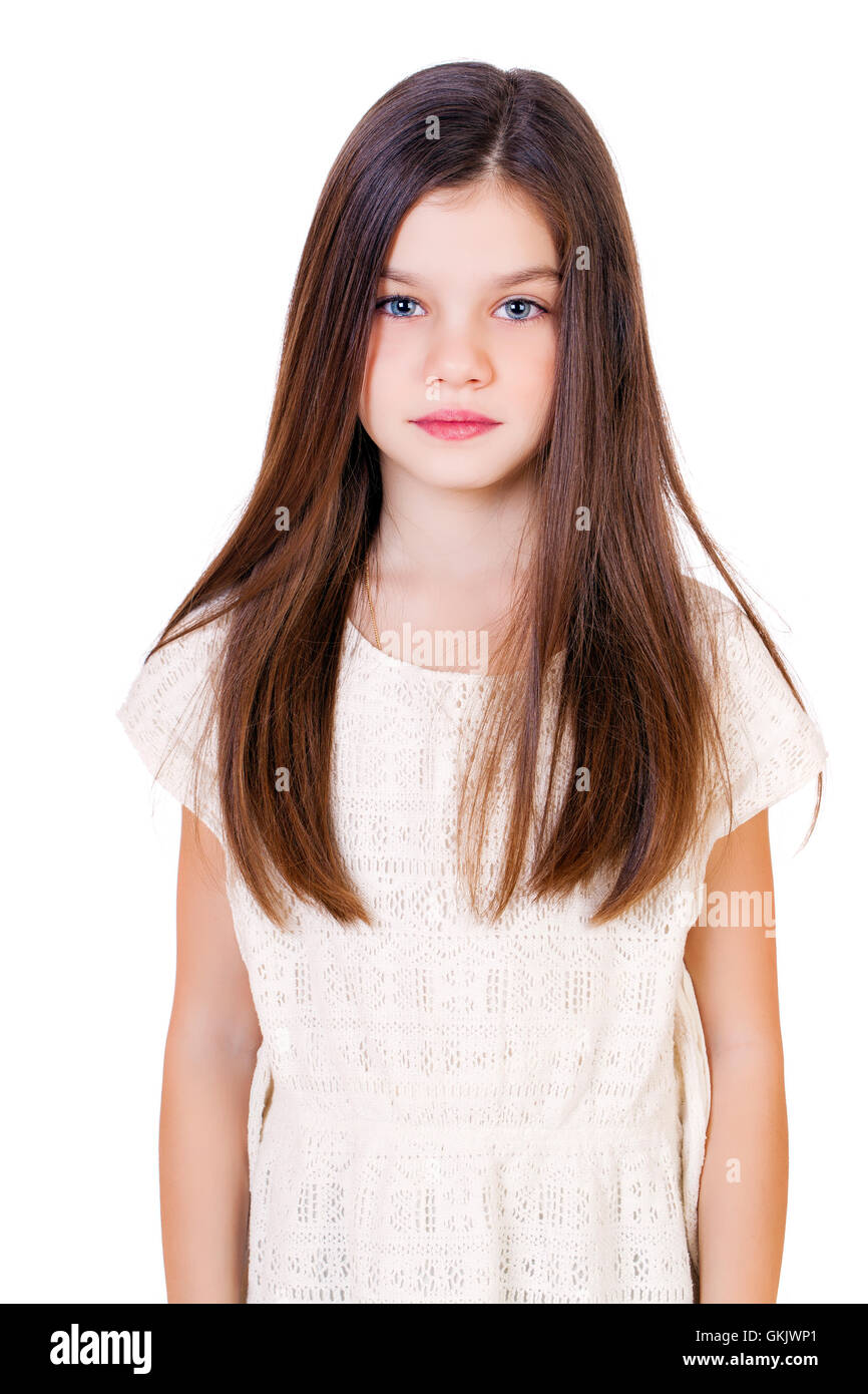Portrait of a charming little girl, isolated on white background Stock ...