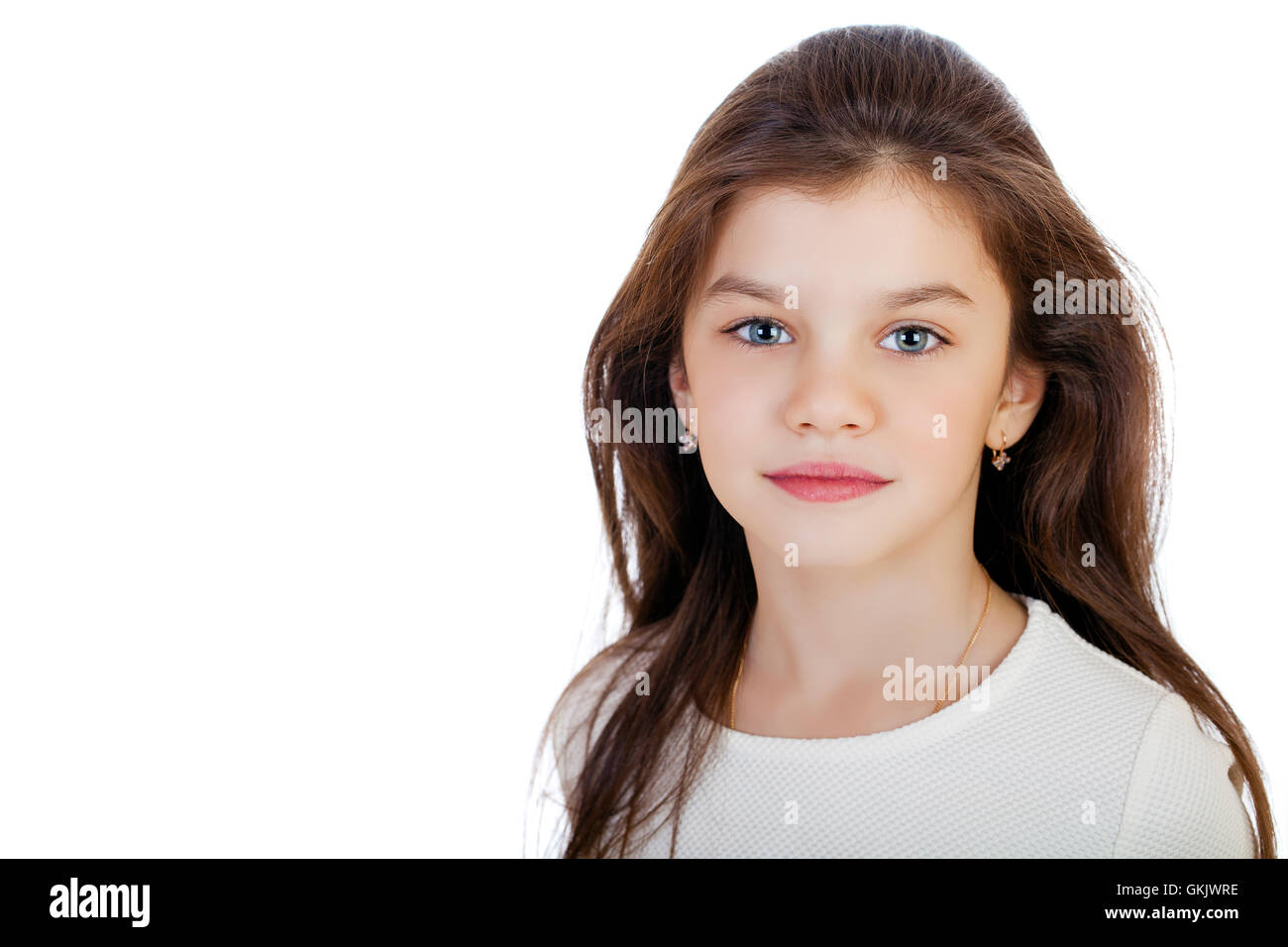 Portrait of a charming little girl, isolated on white background Stock ...