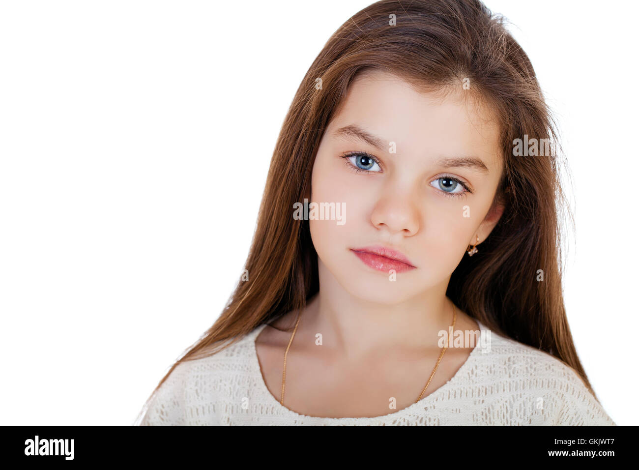Portrait of a charming little girl, isolated on white background Stock ...