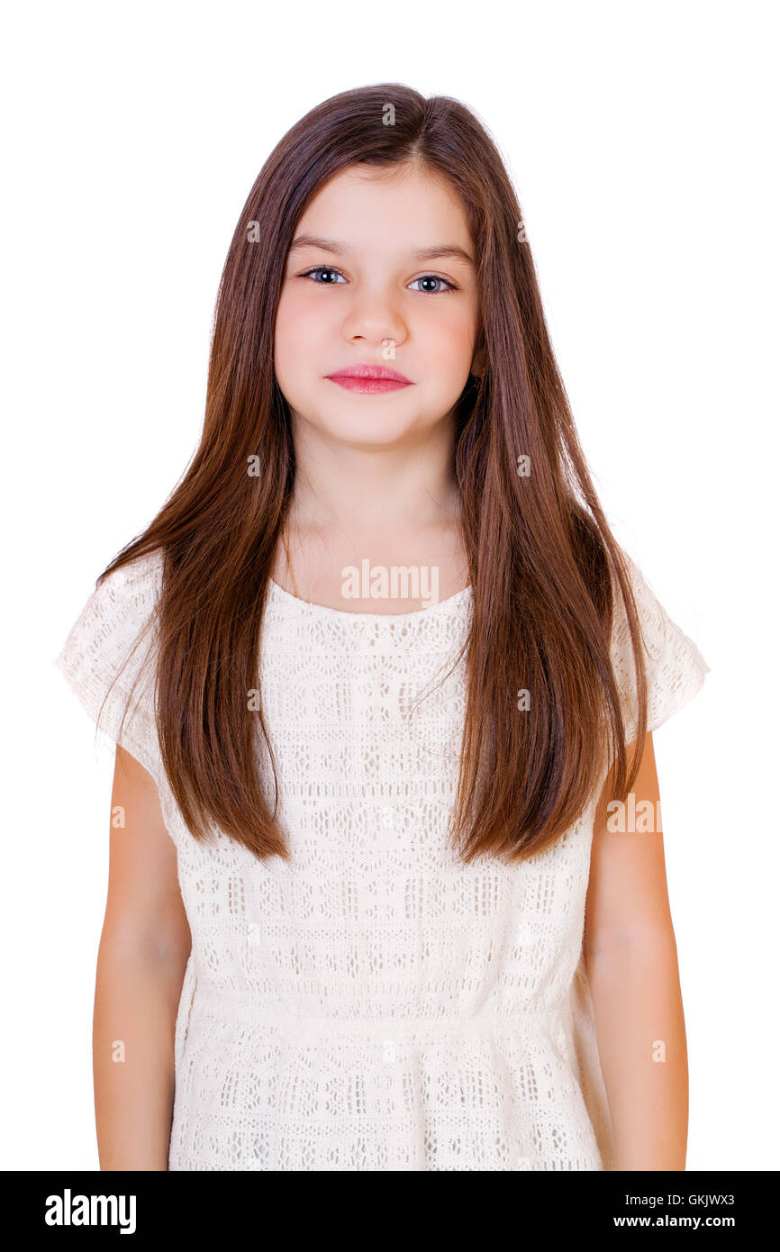 Portrait of a charming little girl, isolated on white background Stock ...