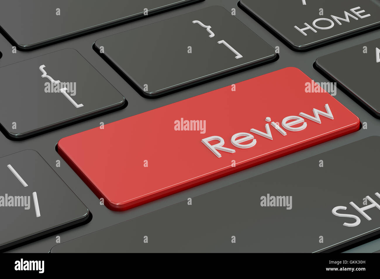 Review concept, red hot key on  keyboard. 3D rendering Stock Photo