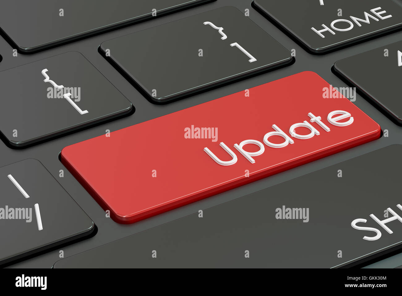 Update on Red Keyboard Button. 3D rendering Stock Photo