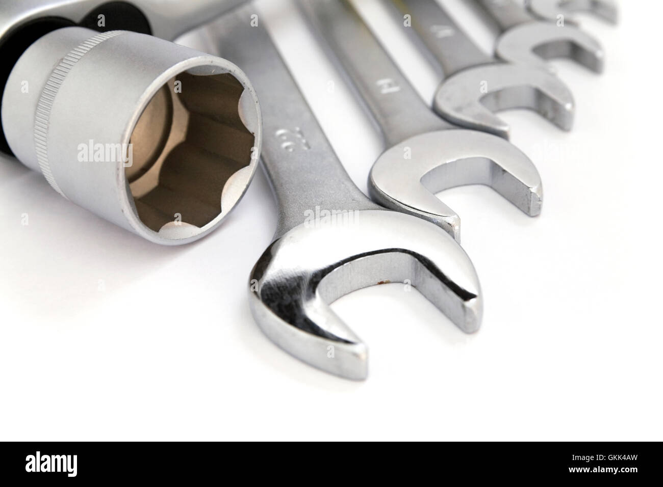 Set of metal tools on a white background Stock Photo