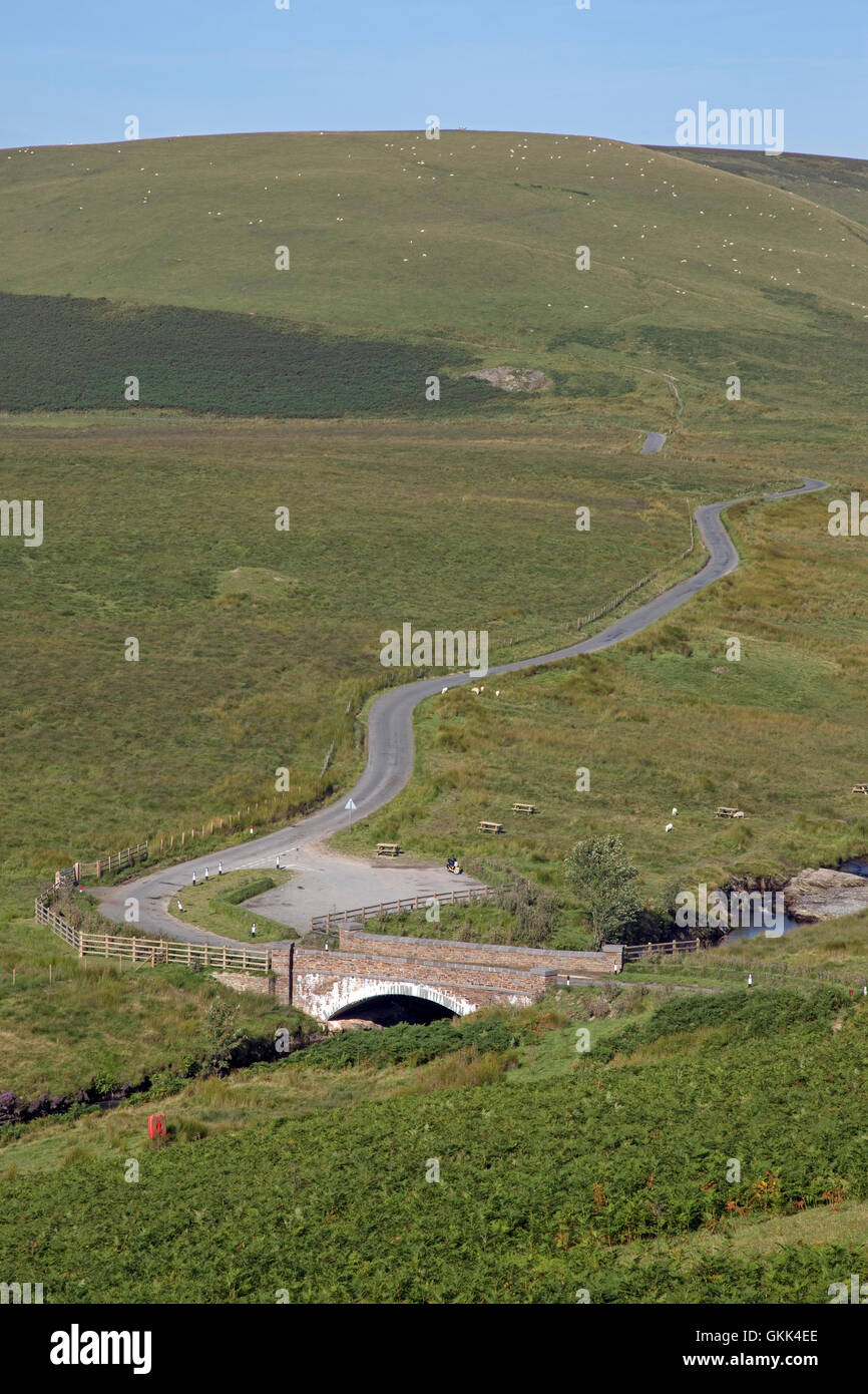 Mountain road winding through Cambrian mountains near Cwmystwyth Powys Mid Wales Stock Photo