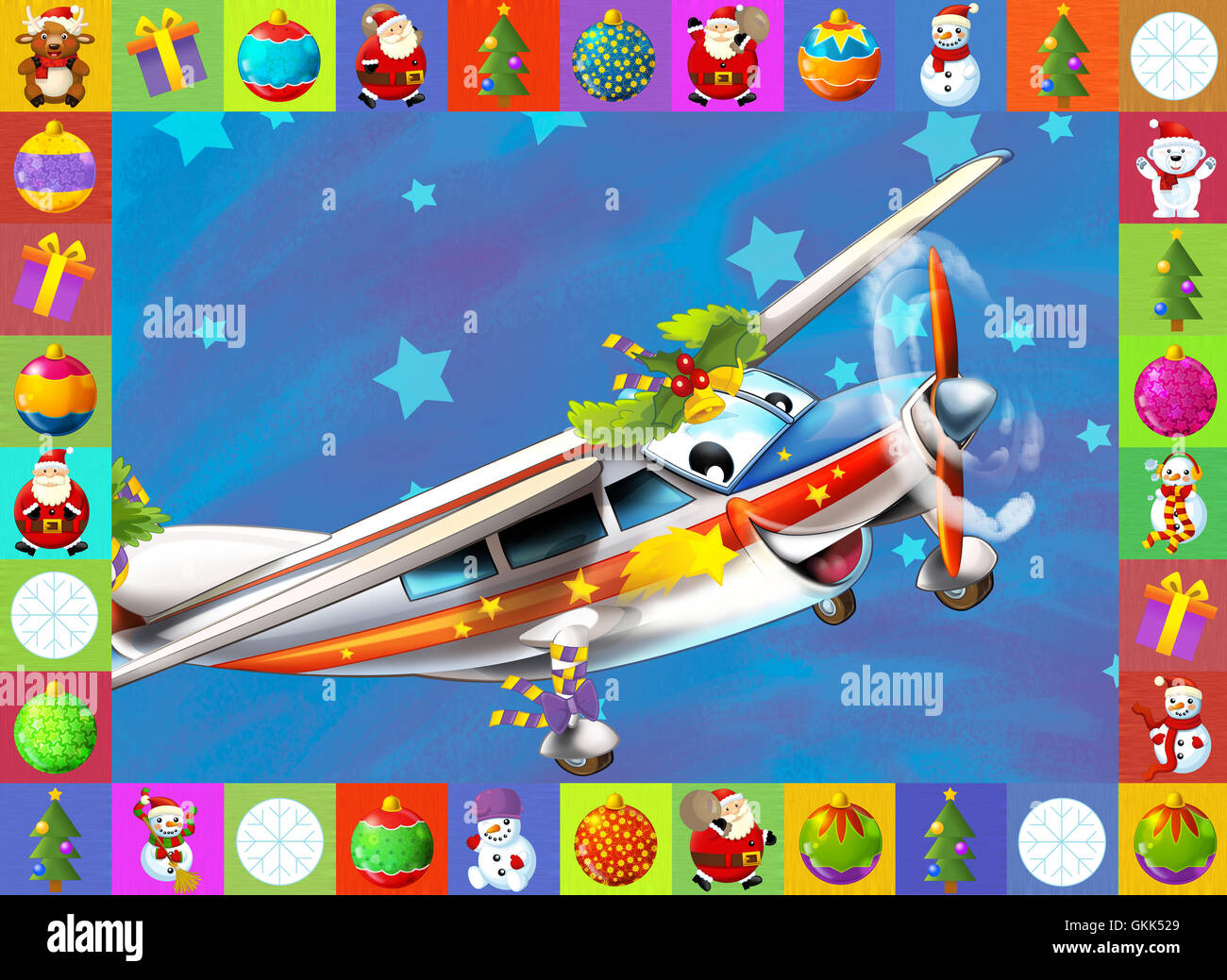 The happy christmas scene with frame christmas plane vehicle illustration for the