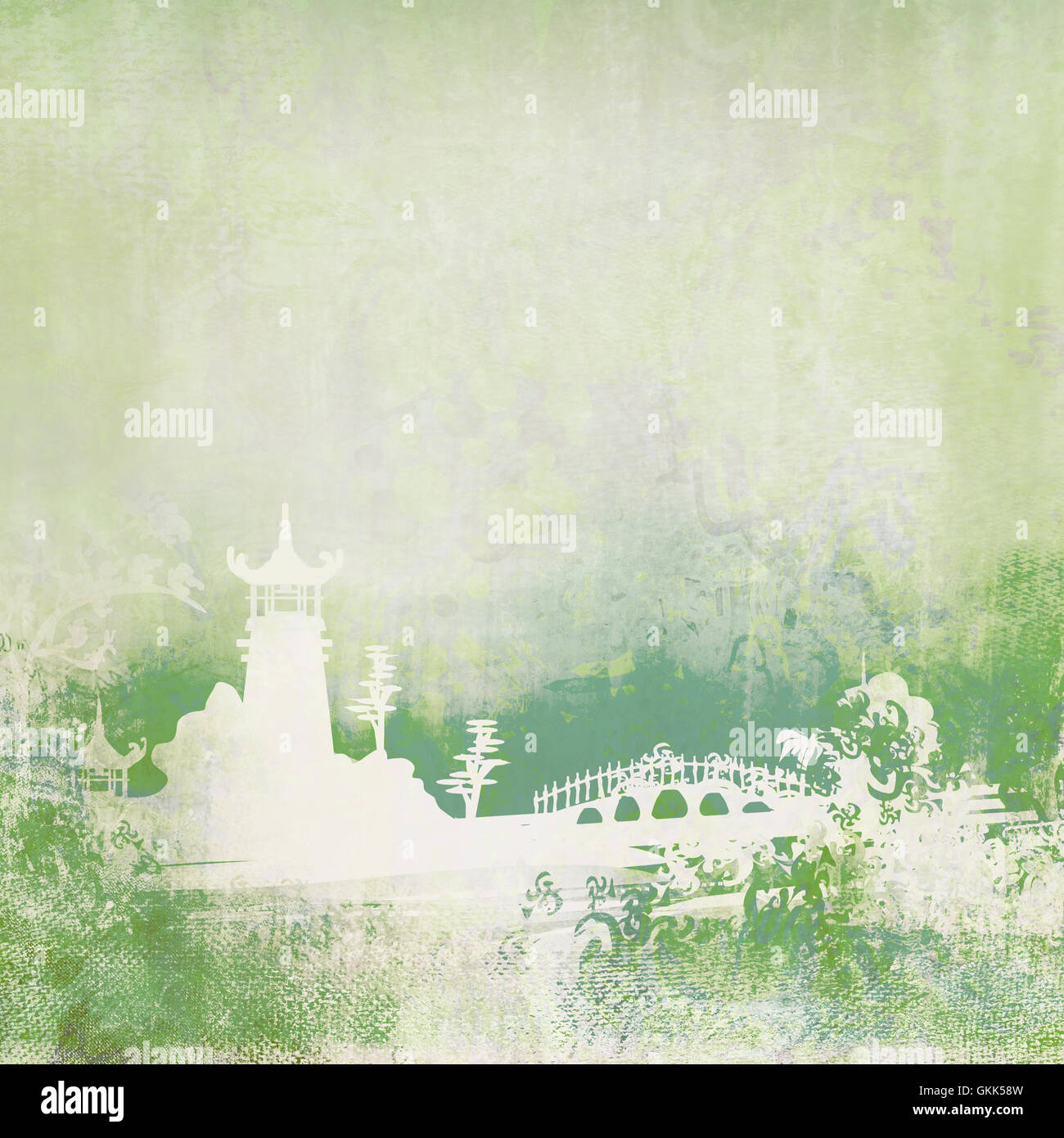 old paper with Asian Landscape , raster Stock Photo - Alamy