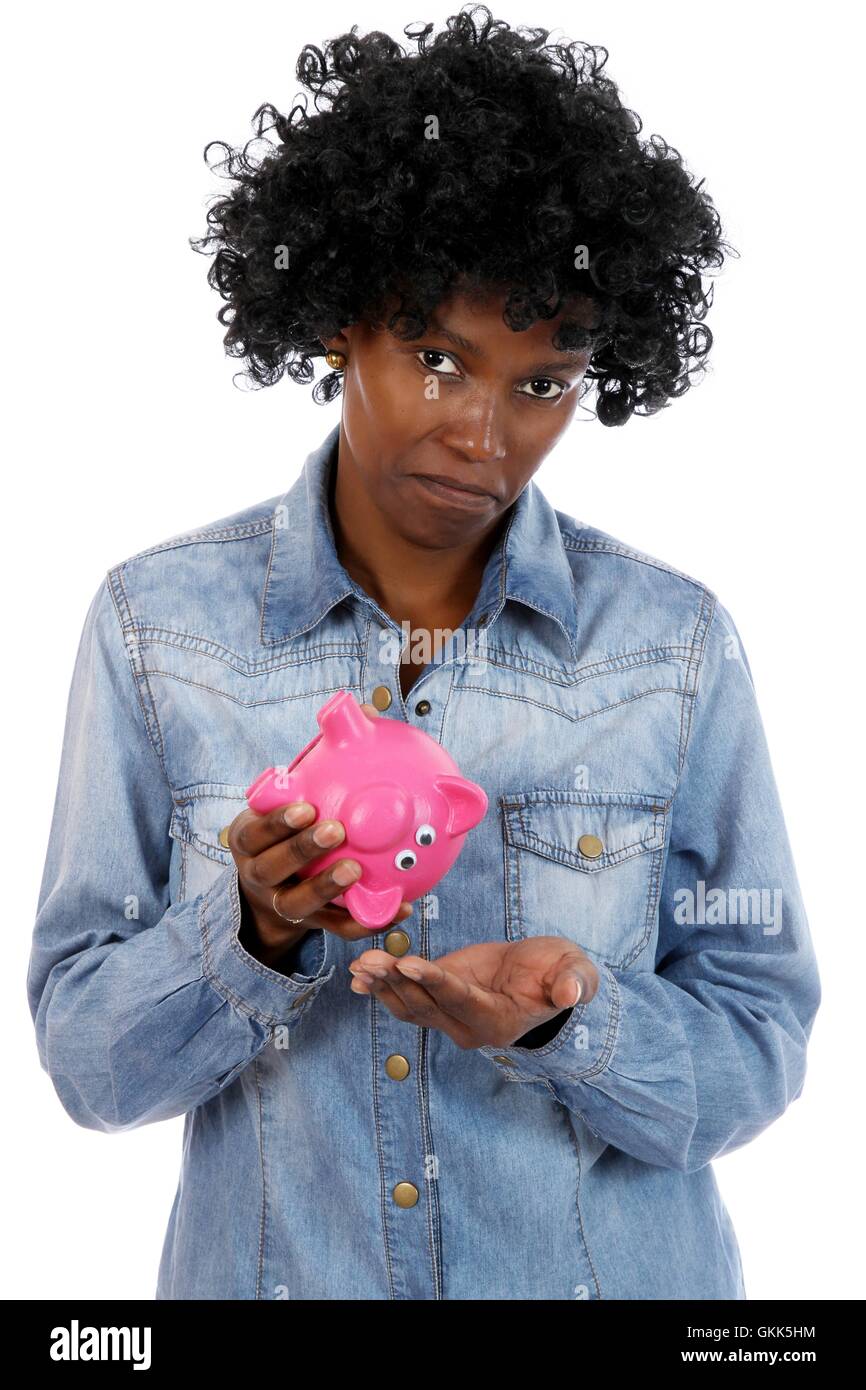Sad African Lady with No Money Stock Photo