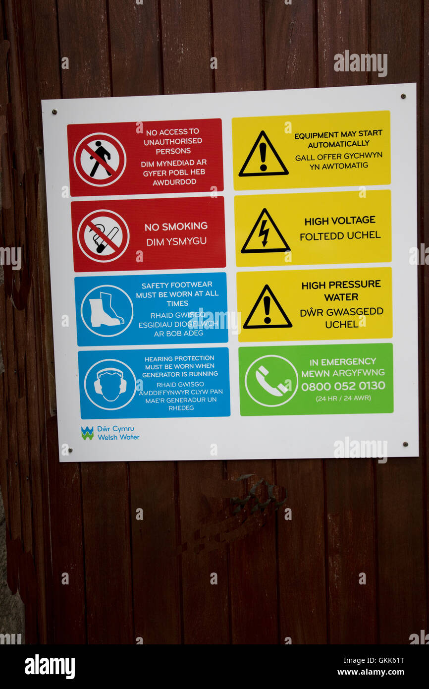Health and safety warning notice Caban Coch Elan Valley Mid Wales Stock Photo
