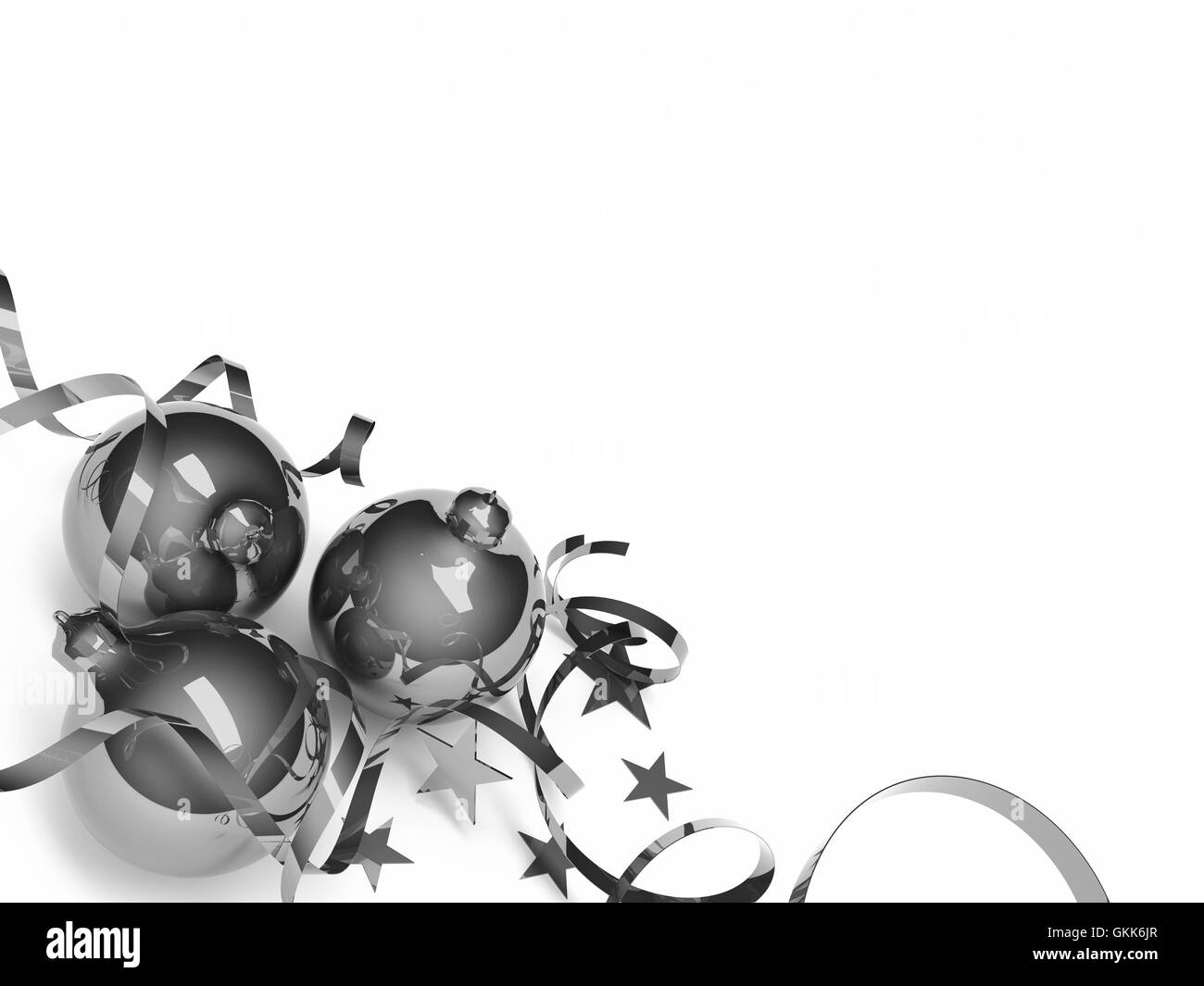 Three Christmas toys of silver color in the form of spheres on a white background Stock Photo