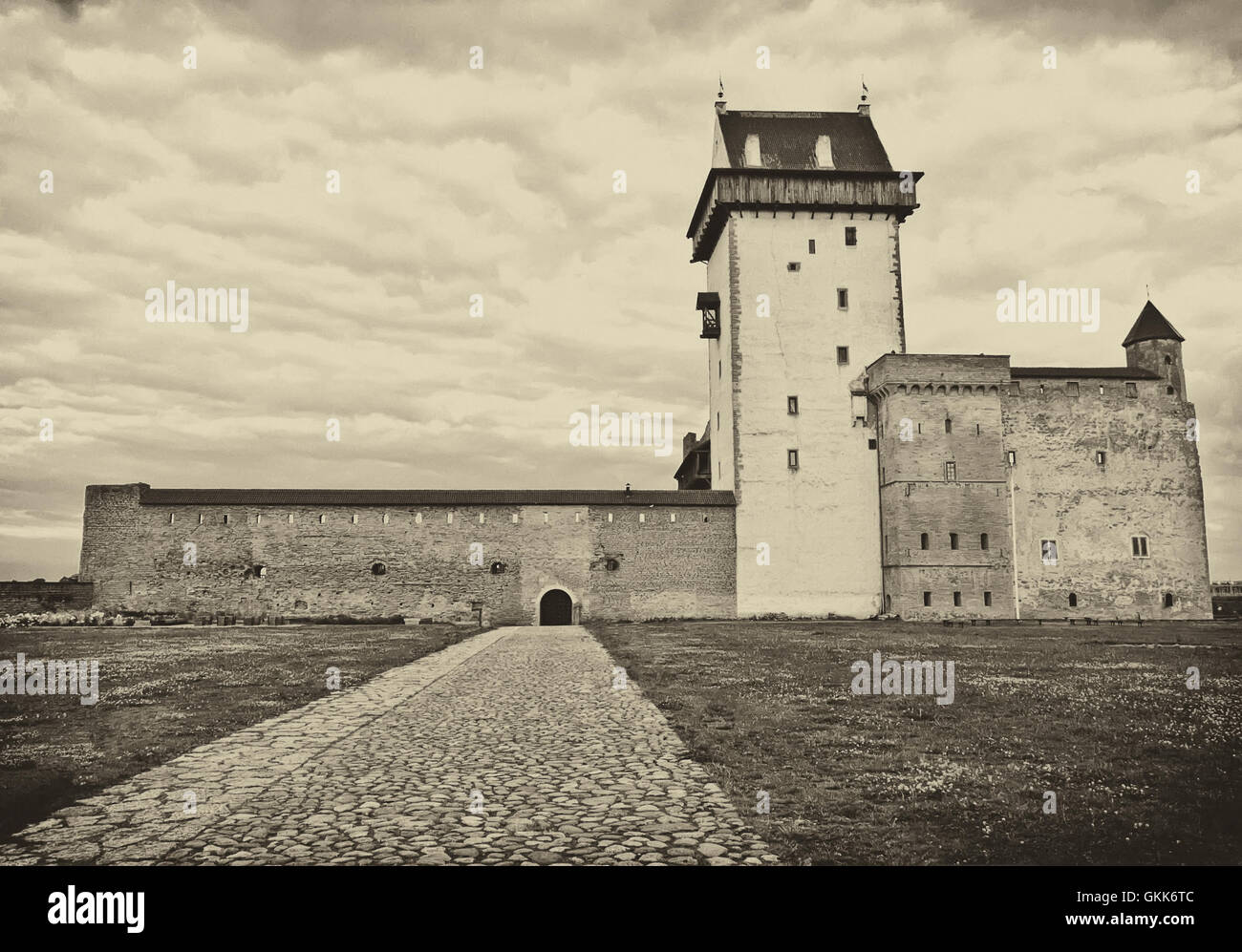 Beautiful medieval castle view. Black and white Stock Photo - Alamy