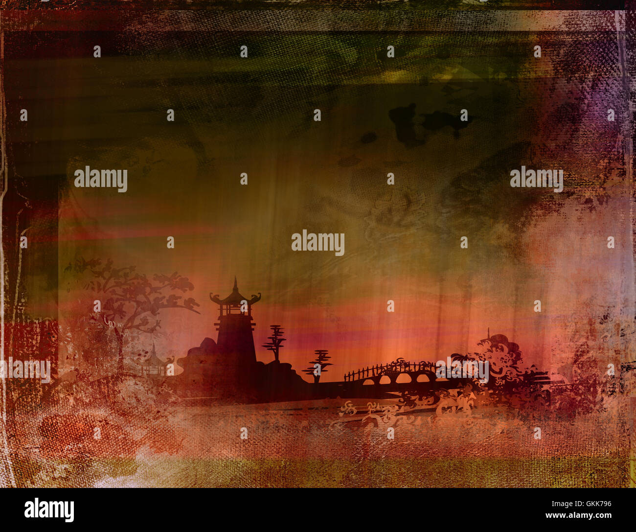old paper with Asian Landscape , raster Stock Photo - Alamy