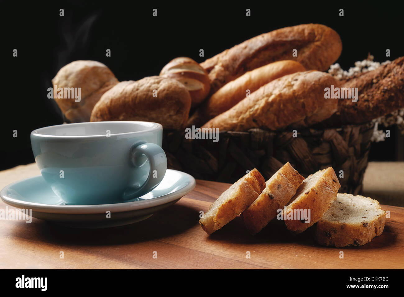 bread; grains; whole; wheat; freshness; baking; barley; food; oat; background; harvest; loaf; rye; toaster; black; wood; cooking Stock Photo