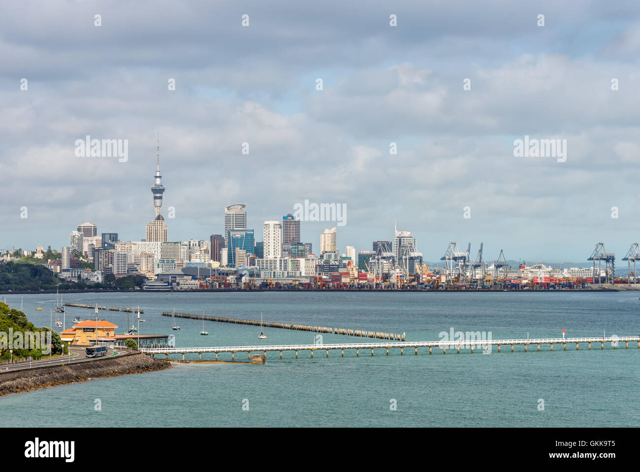 Auckland downtown skyline with Jetty Stock Photo