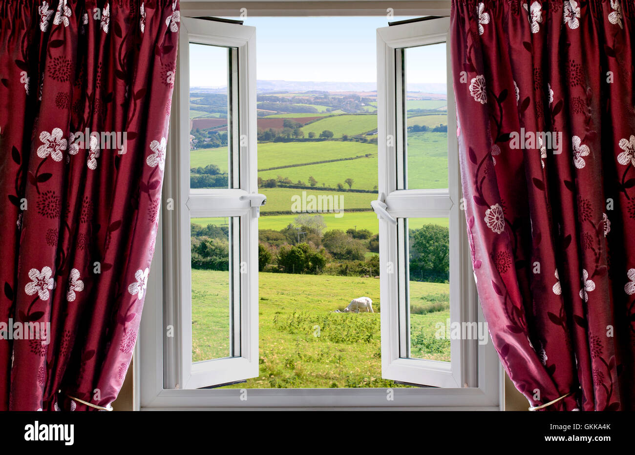 Open window with view across and English countryside Stock Photo - Alamy