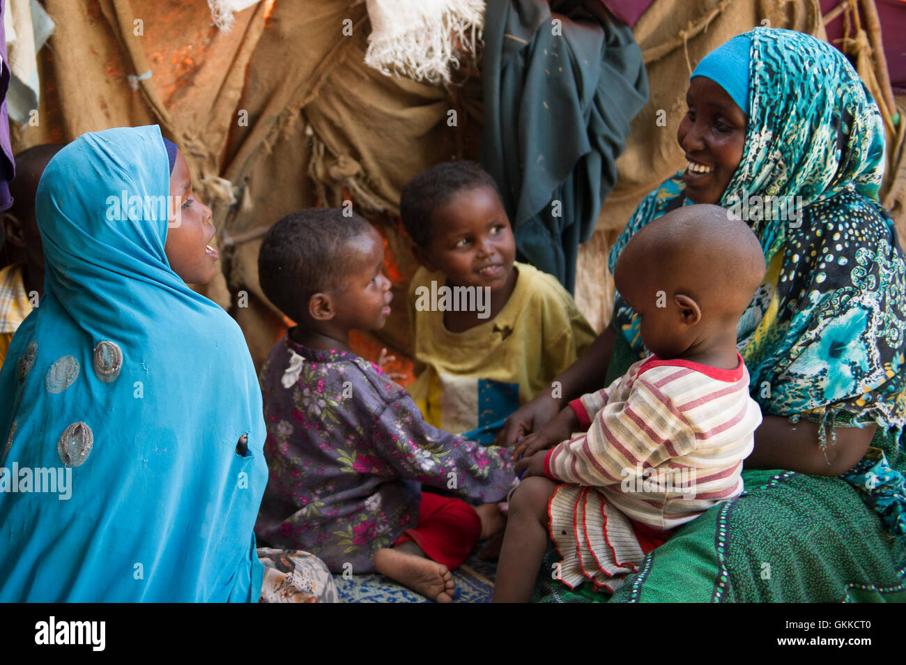 Fadumo with her daughters at their shelter in Walala Biyotey IDP camp ...