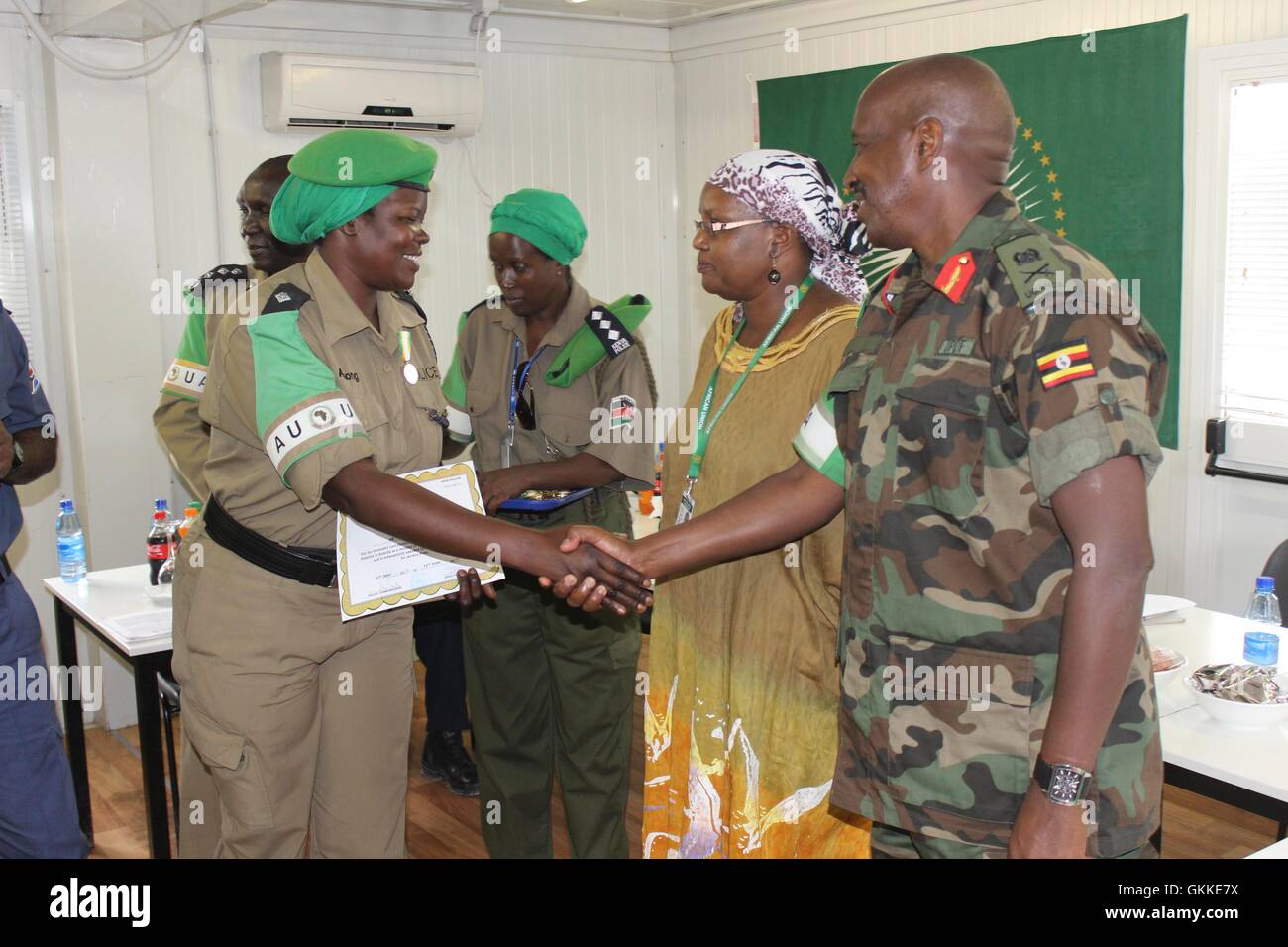 AMISOM Ugandan Contingent medal parade ceremony has been rewarded with certificates and media;ls  HOTO AMISOM PUBLIC INFORMATION/RAMADAN MOHAMED Stock Photo