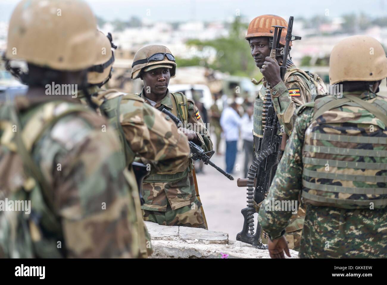AMISOM special forces soldiers outside Somalia Prliament building after foiling an attack by Alshabaab on 24th May 2014. Stock Photo