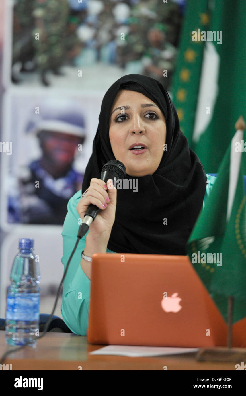 Kaoutar Kaddouri, AMISOM’s Woman & Child Protection Office, delivers a ...